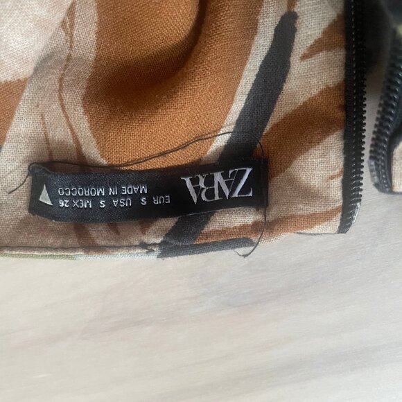 Zara Tropical Print Cut Out Mini Linen/Cotton Dress Spaghetti Straps XS - Picture 5 of 7